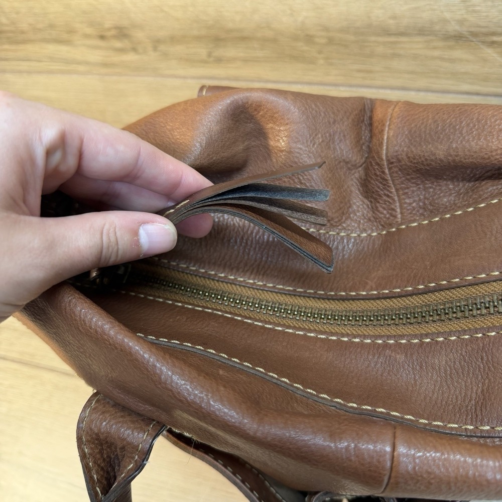 Frye Brown Leather Tote Handbag Western Boho Classic Vintage Distressed Pockets - Picture 8 of 15